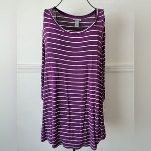 Catherines 2X Striped T Shirt Soft Stretch Blouse Tunic Tee 22W 24W Purple White